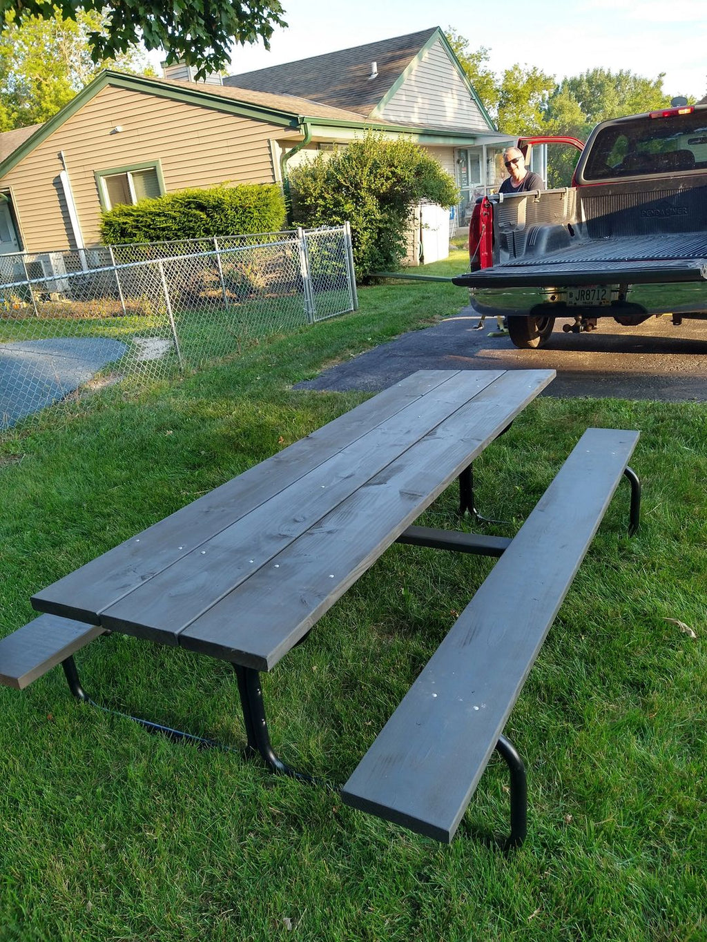 Handcrafted 10-Foot Pine Picnic Table with Powder Coated Steel Frame