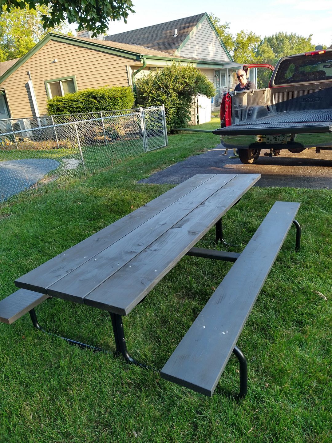 Handcrafted 8-Foot Pine Picnic Table with Powder Coated Steel Frame
