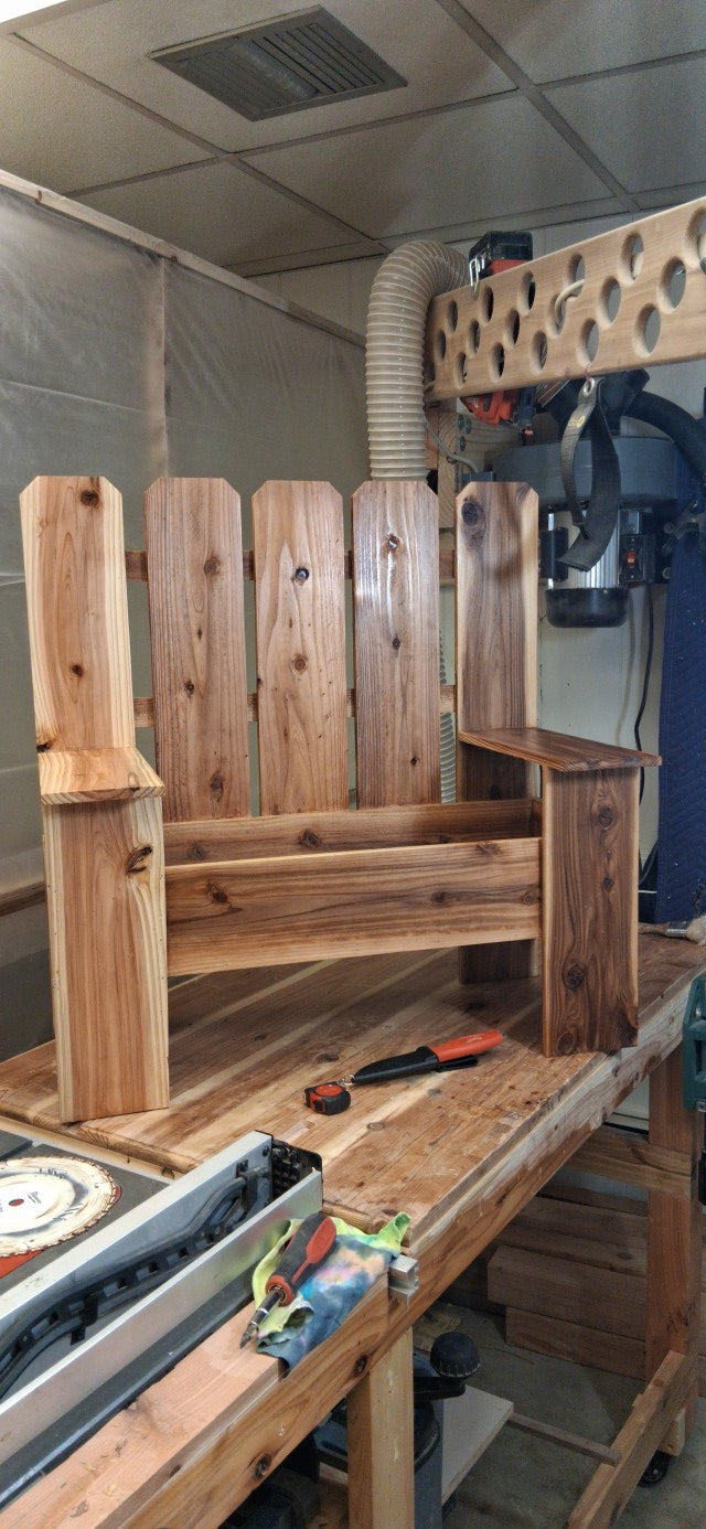 Cedar Adirondack bench planter frame in progress