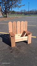 Cedar Adirondack bench planter outdoors - front view