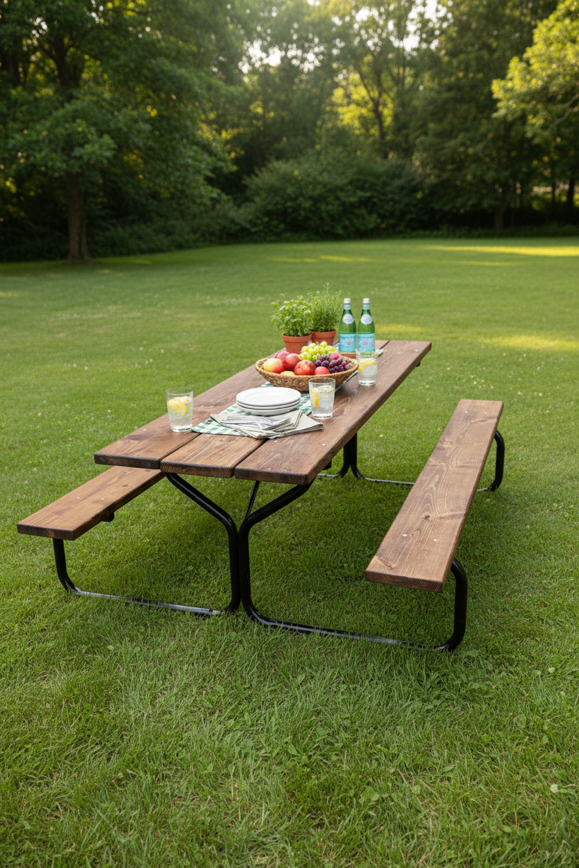 Handcrafted 10-Foot Pine Picnic Table with Powder Coated Steel Frame