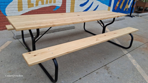 Handcrafted 8-Foot Pine Picnic Table with Powder Coated Steel Frame