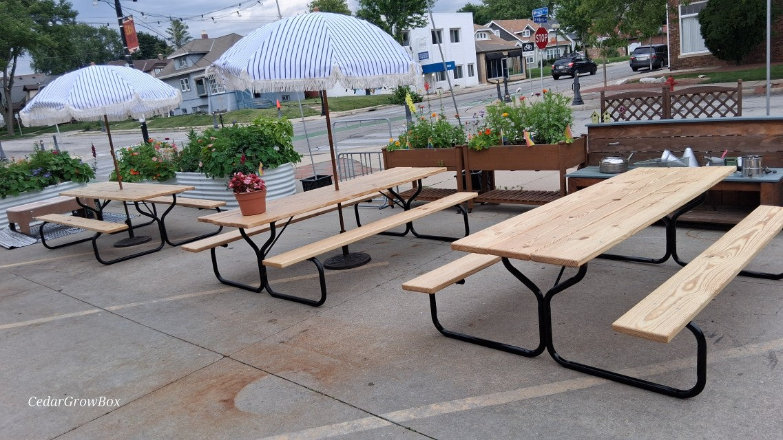 Handcrafted 8-Foot Pine Picnic Table with Powder Coated Steel Frame