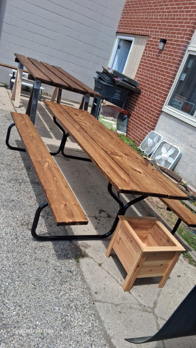 Handcrafted 8-Foot Pine Picnic Table with Powder Coated Steel Frame