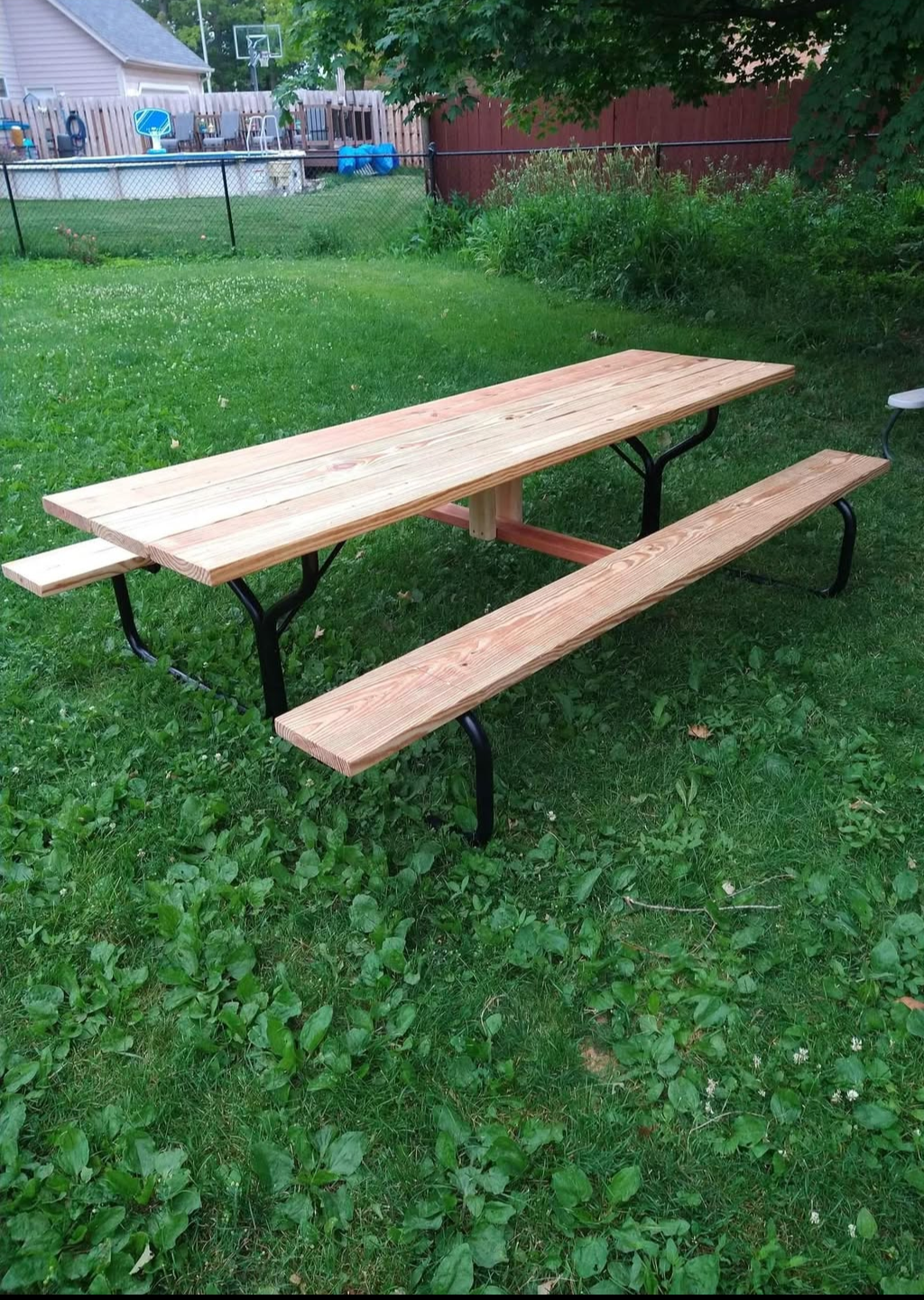 Handcrafted 10-Foot Pine Picnic Table with Powder Coated Steel Frame