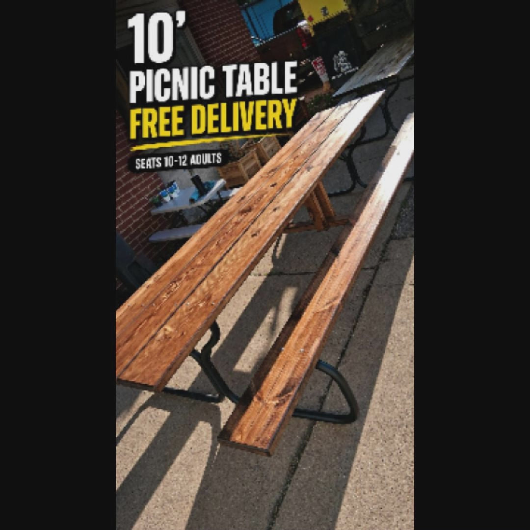 Handcrafted 10-Foot Pine Picnic Table with Powder Coated Steel Frame